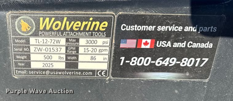 image for item EN0237 2025 Wolverine  Tiller skid steer tiller