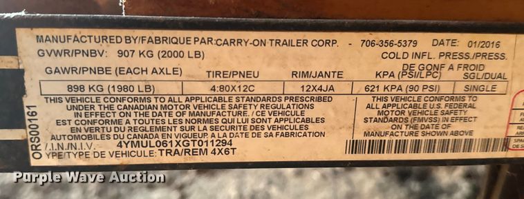 image for item ET4351 2016 Carry-On 4x6T fuel trailer