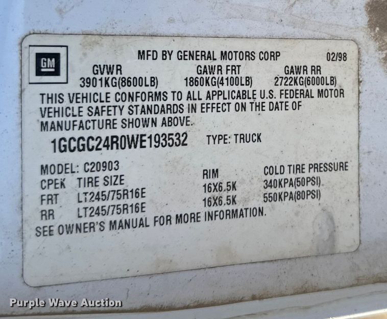 image for item FB0622 1998 Chevrolet C2500 pickup truck