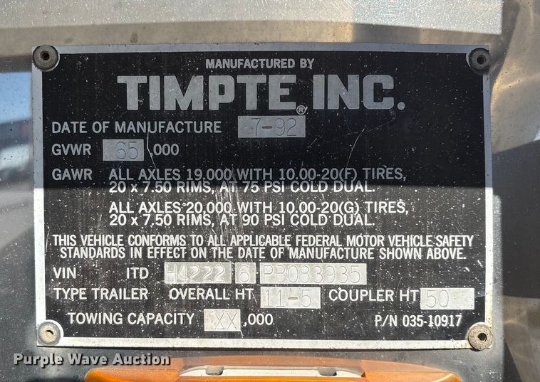 image for item FG0030 1993 Timpte grain trailer