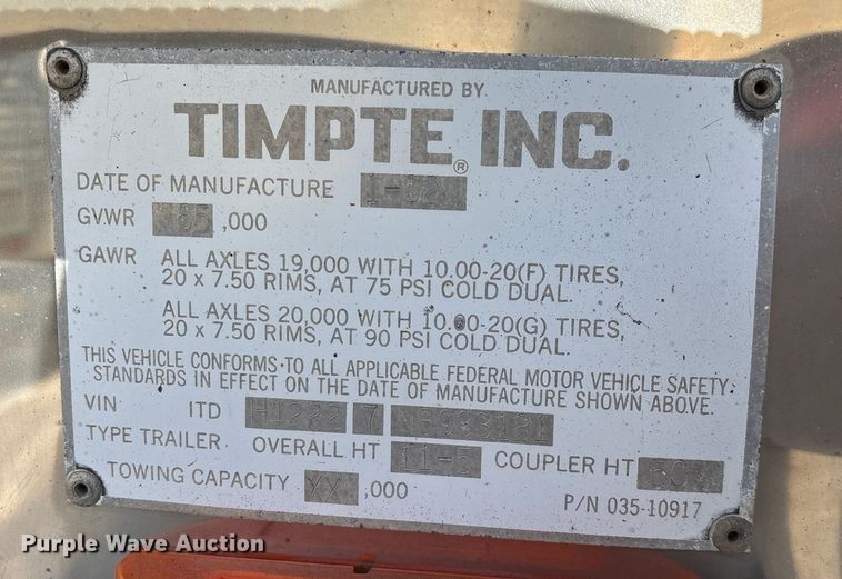 image for item FG0031 1992 Timpte grain trailer