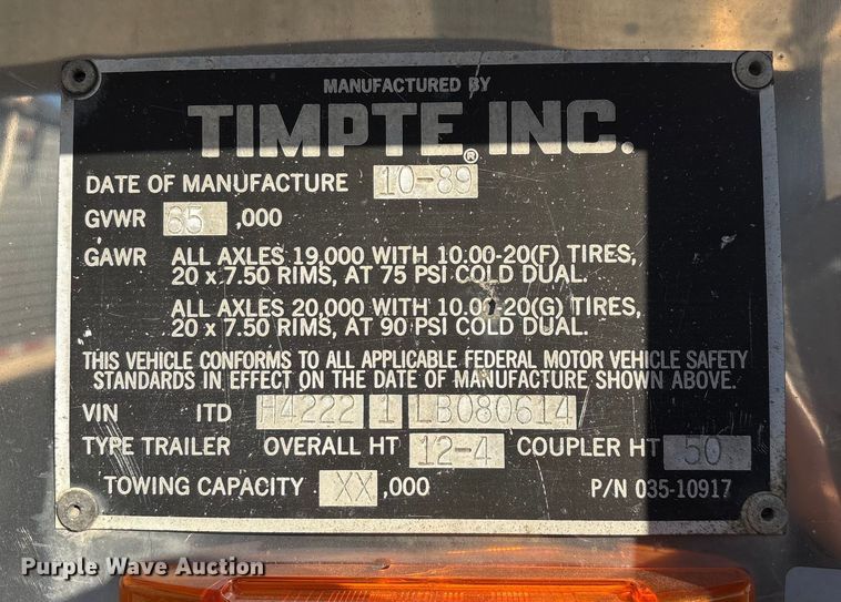 image for item FG0032 1990 Timpte Super Hopper grain trailer