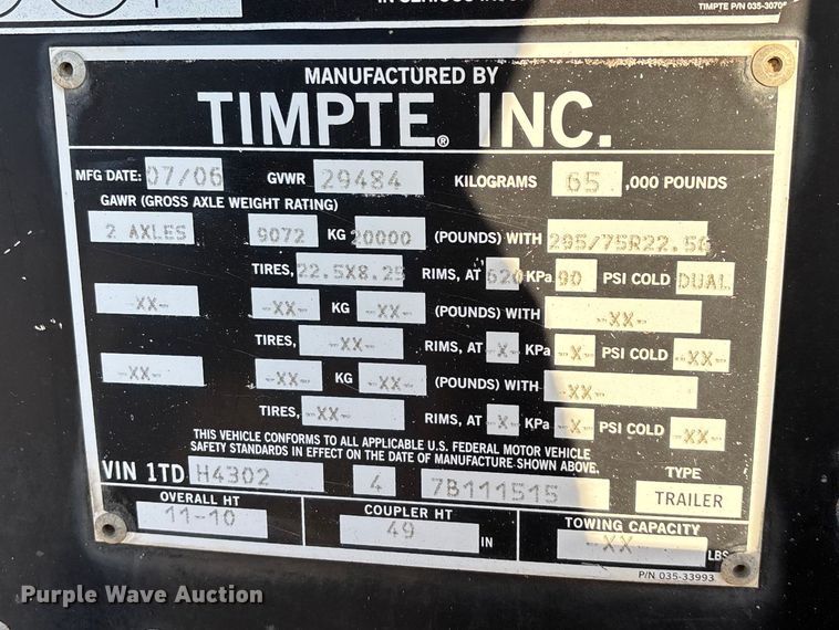 image for item FG0033 2007 Timpte Super Hopper grain trailer