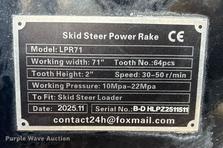 image for item FG2615 2025 Giyi LPR71 skid steer power rake