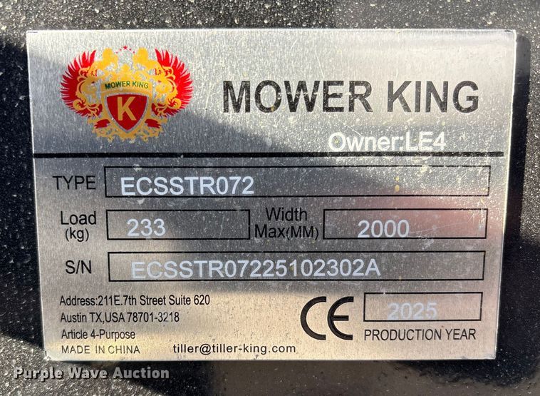 image for item FG2616 2025 Mower King ECSSTR072 skid steer hydraulic tiller