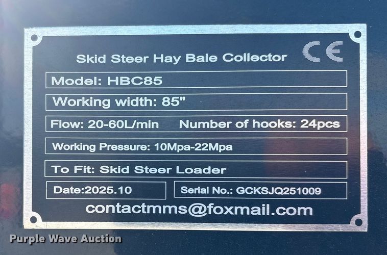 image for item FG2617 2025 Giyi HBC85 skid steer bale accumulator grapple