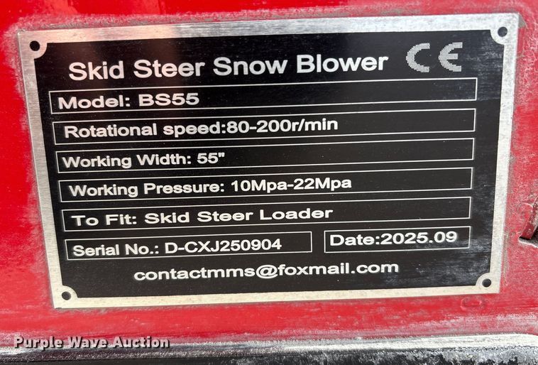 image for item FG2619 2025 Giyi BS55 skid steer snow blower