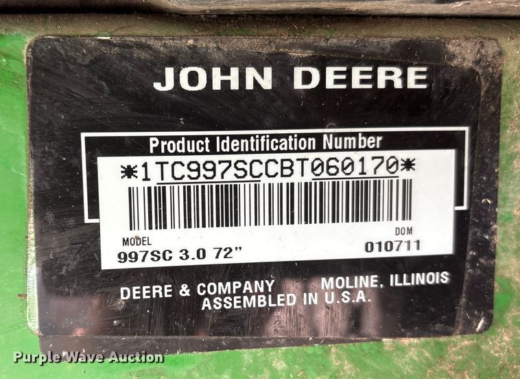image for item FG2628 2011 John Deere 997SC ZTR lawn mower