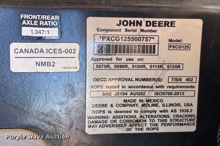 image for item YA2078 2017 John Deere 5090R MFWD tractor