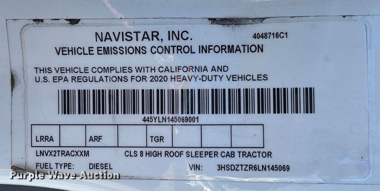 image for item DU0367 2020 International LT625 semi truck