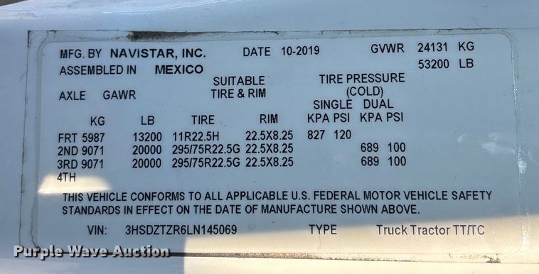 image for item DU0367 2020 International LT625 semi truck