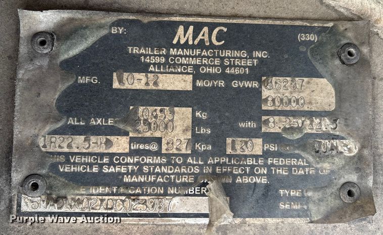 image for item DW7396 2013 Mac end dump trailer