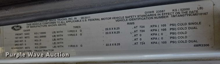 image for item EB1223 2012 Mack Pinnacle semi truck