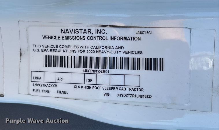 image for item EC3903 2020 International LT625 semi truck