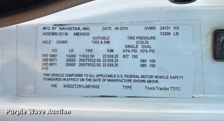 image for item EC3903 2020 International LT625 semi truck