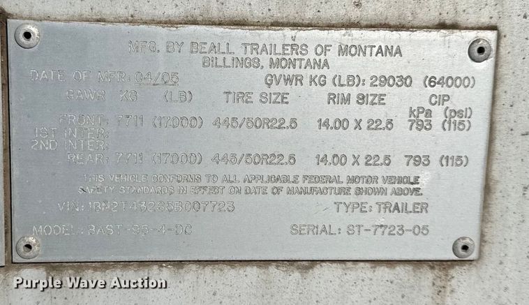 image for item EC4553 2005 Beall BAST-95-4-DC tank trailer