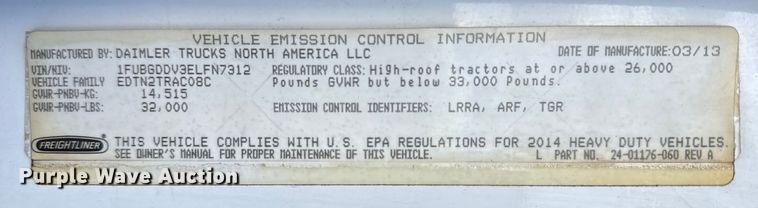 image for item EG1887 2014 Freightliner Cascadia 125 semi truck