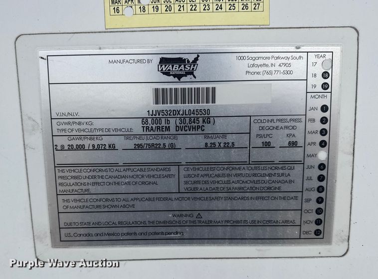 image for item EG1981 2018 Wabash National DVCVHPC dry van trailer