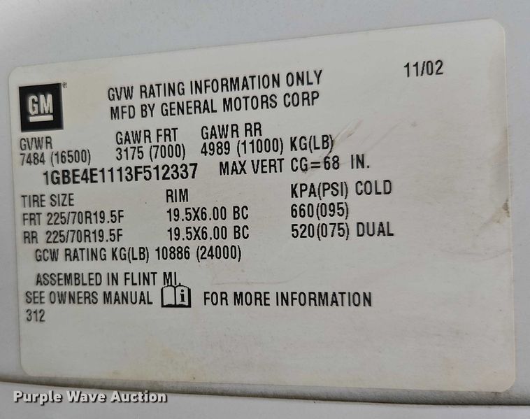 image for item EO4930 2003 Chevrolet C4500 flatbed truck