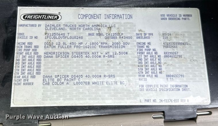 image for item ER0391 2015 Freightliner Cascadia semi truck