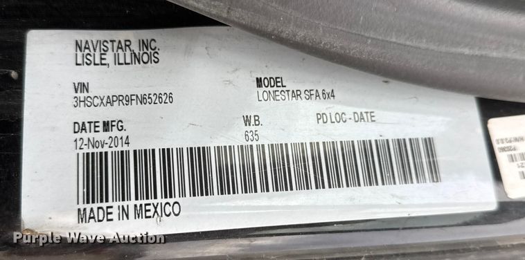 image for item ET4367 2015 International LoneStar semi truck