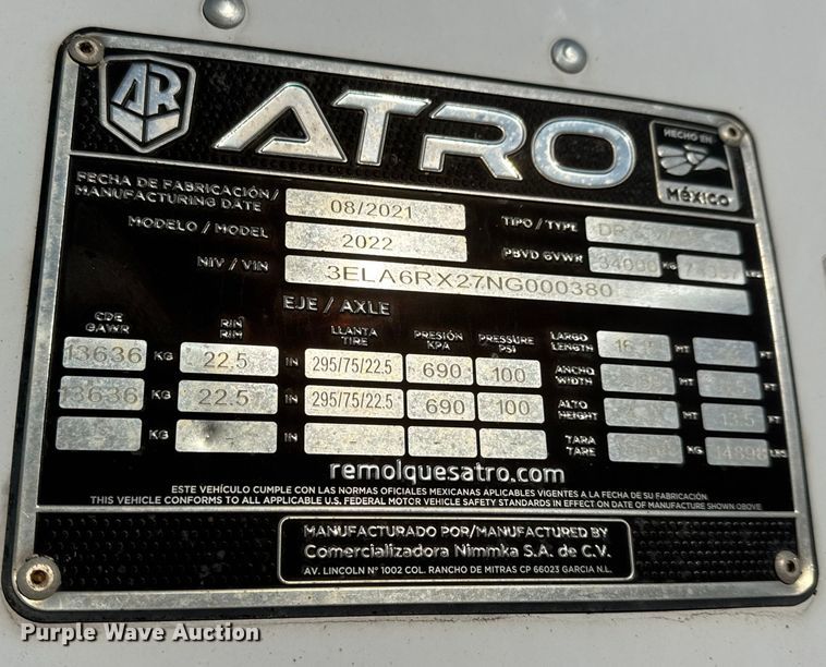 image for item ET4375 2022 Atro dry van trailer