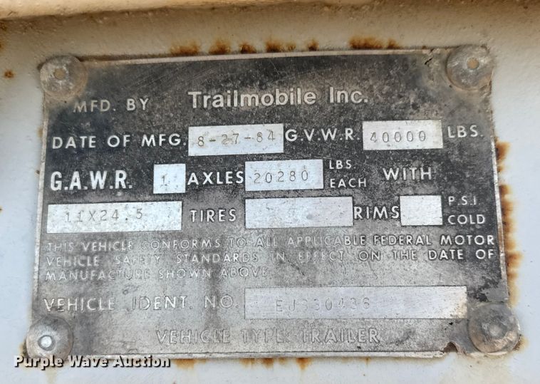 image for item ET4383 1984 Trailmobile dry van trailer