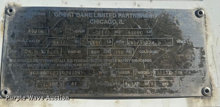image for item ET4408 2007 Great Dane 7311TP-SAL dry van trailer