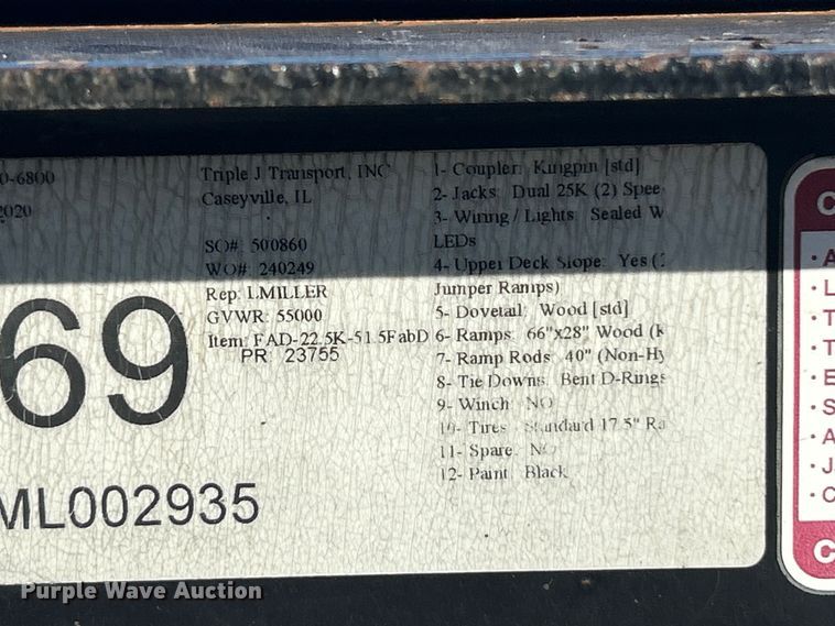 image for item ET6856 2021 Kaufman drop deck equipment trailer