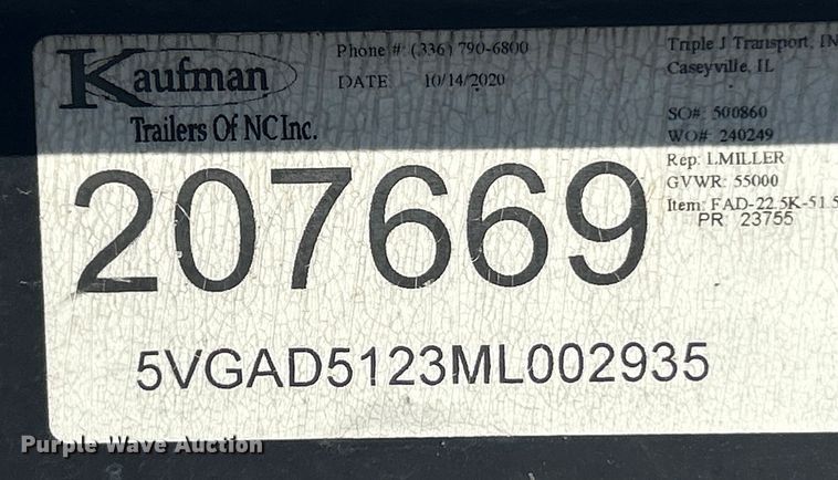 image for item ET6856 2021 Kaufman drop deck equipment trailer