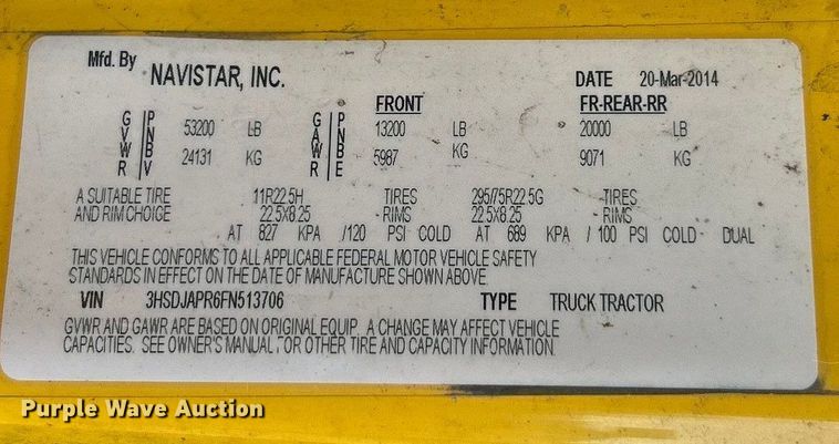 image for item ET6871 2015 International ProStar+122 semi truck