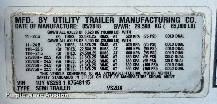 image for item ET6872 2019 Utility VS2DX dry van trailer