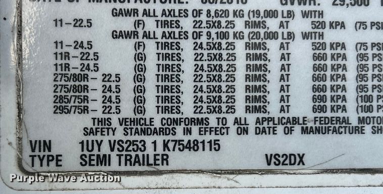 image for item ET6872 2019 Utility VS2DX dry van trailer