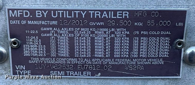 image for item ET6876 2014 Utility VS2RA refrigerated van trailer