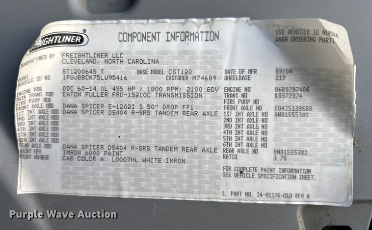 image for item EU6407 2005 Freightliner CST120 semi truck