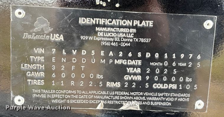 image for item EU7065 2025 De Lucio USA end dump trailer