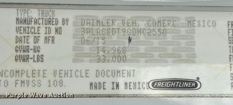 image for item EU7092 2016 Freightliner M2 side curtain box truck