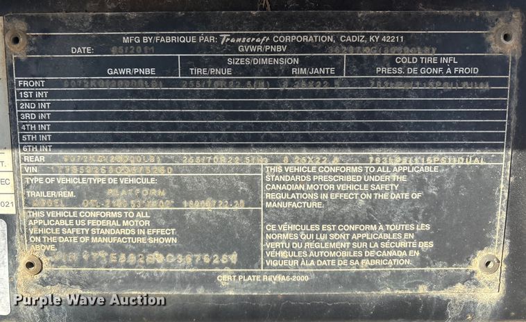 image for item EV2663 2012 Transcraft DTL-2100 drop deck equipment trailer