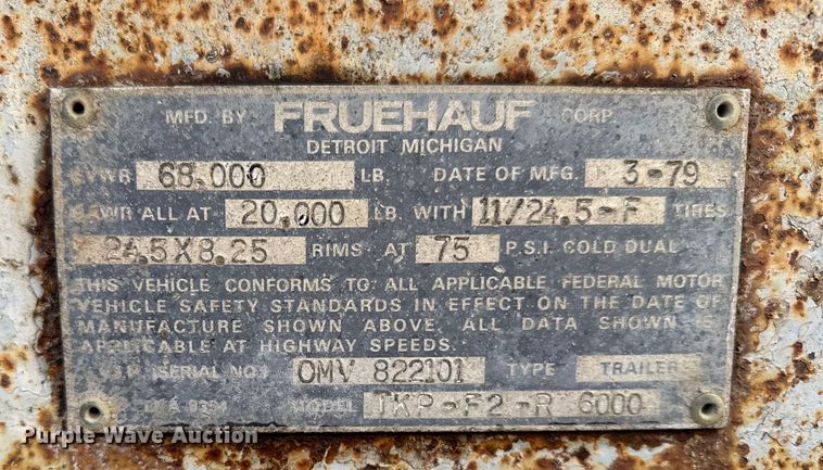 image for item FB0577 1979 Fruehauf TKPF2R6000 tank trailer
