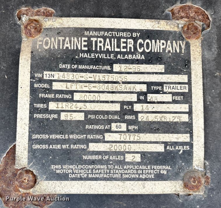 image for item FG0029 1997 Fontaine LFTW-6-8048WSAWK flatbed trailer