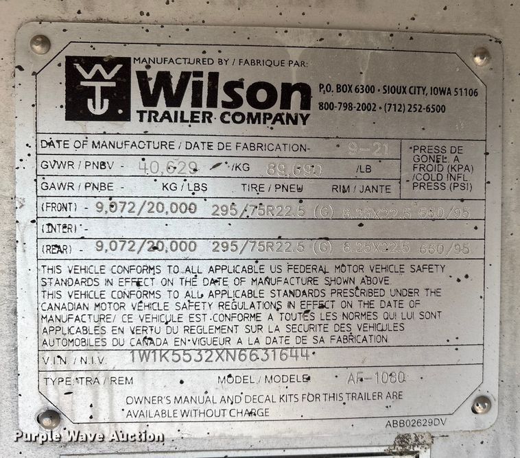 image for item FG2545 2022 Wilson AF-1080 flatbed trailer