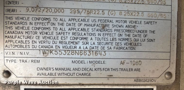 image for item FG2546 2022 Wilson AF-1080 flatbed trailer