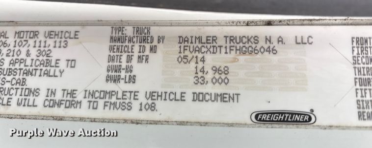 image for item FK1111 2015 Freightliner Business Class M2 refrigerated truck