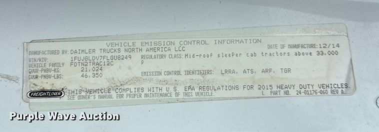 image for item FK1557 2015 Freightliner Cascadia  semi truck