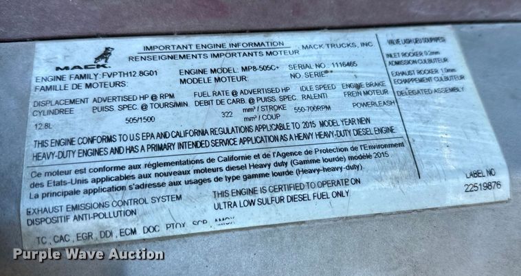 image for item FK1574 2016 Mack CXU613 semi truck