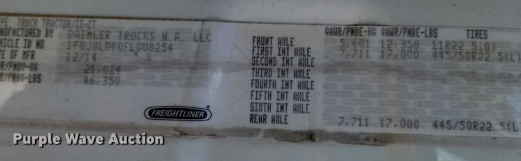 image for item NO9926 2015 Freightliner Cascadia semi truck