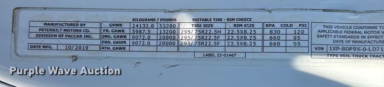 image for item OE9298 2020 Peterbilt 579 semi truck