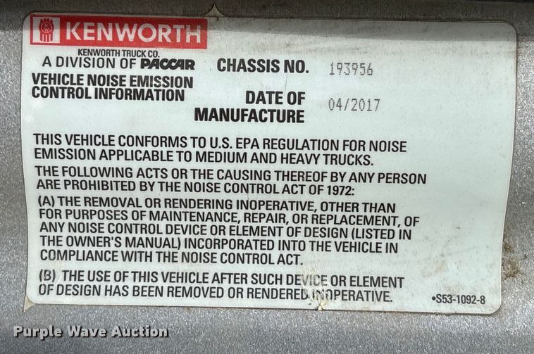 image for item YA1194 2018 Kenworth T860 semi truck