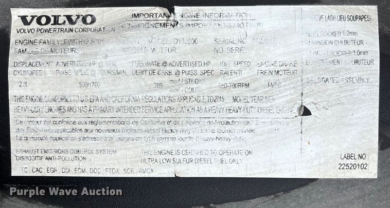 image for item YA1388 2016 Volvo VNL semi truck