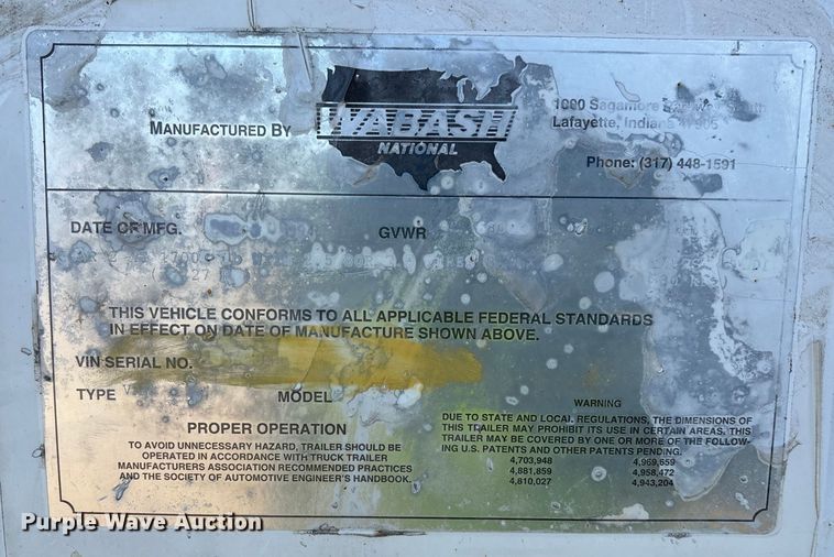 image for item YA1582 1995 Wabash dry van trailer